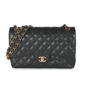 Chanel Black Quilted Caviar Jumbo Double Flap Bag